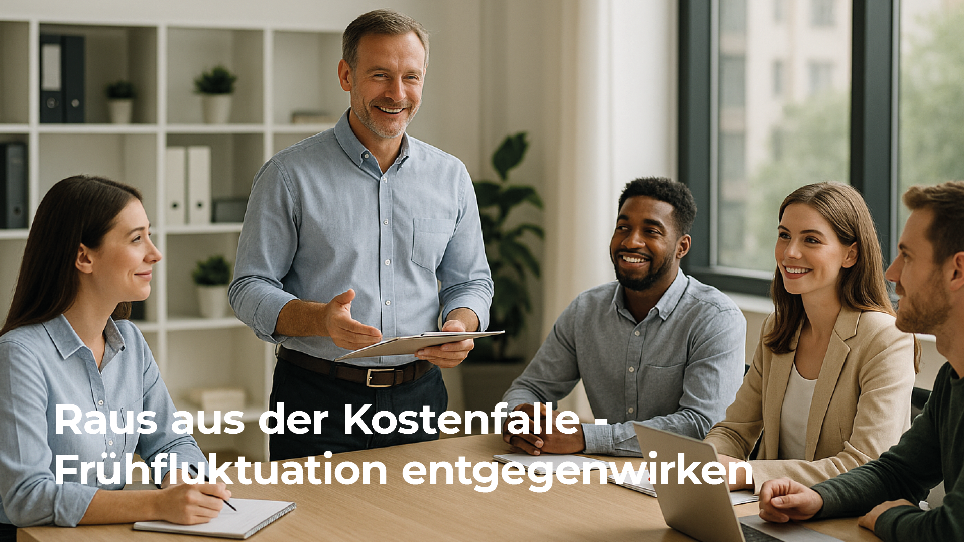 Das Bild zeigt ein Team bestehend aus mehreren Personen bei der Einschulung in der ersten Arbeitswoche. Gutes Onboarding in den ersten Arbeitstagen kann den wesentlichen Unterschied im Hinblick auf Frühfluktuation machen.