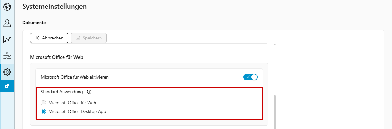 admin einstellung - office online standard Festlegen der Standardanwendung für Office-Dokumente in den WIVIO-Systemeinstellungen.