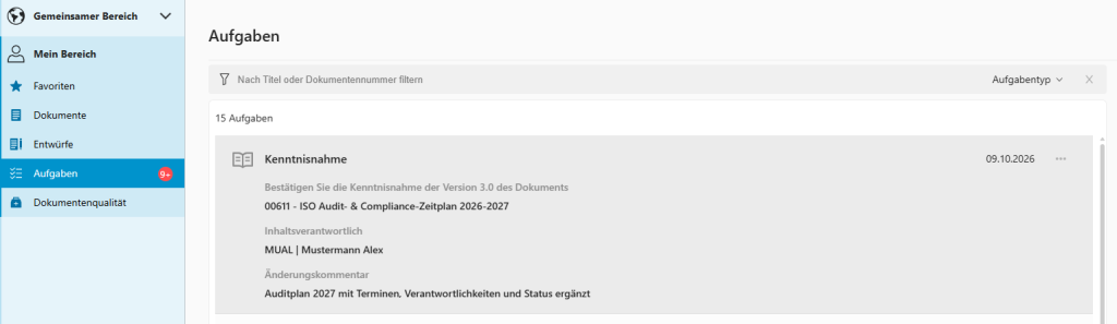 Kenntnisnahme-Aufgabe ohne Fälligkeitsdatum.