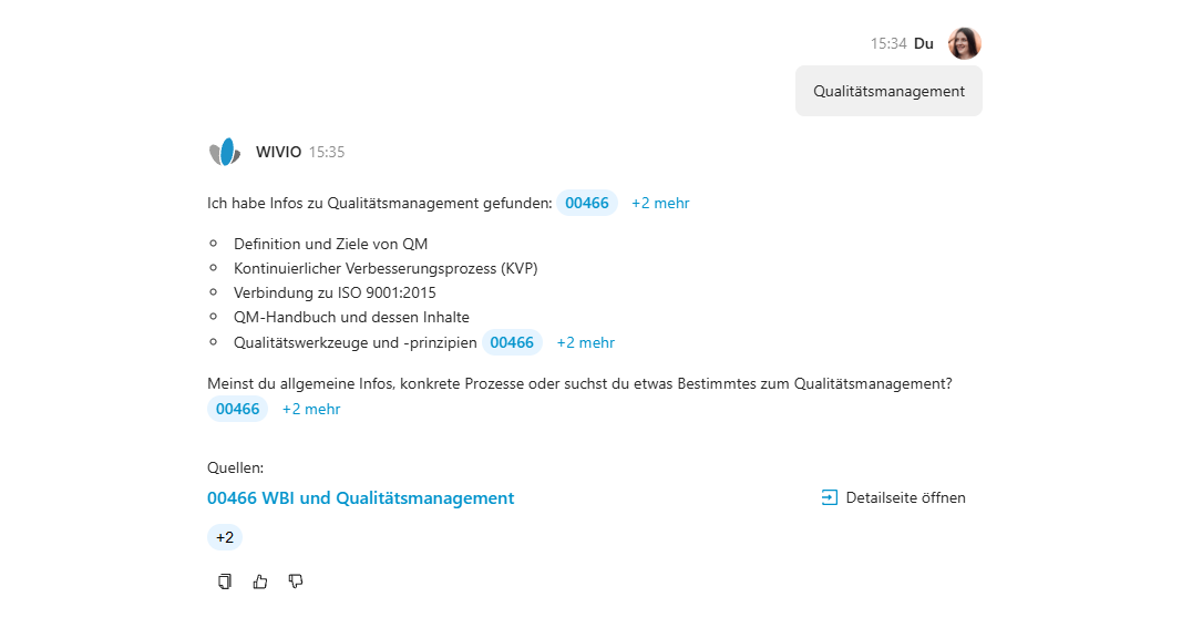 releasenotes-26.2-abbildung-15 KI-Suchergebnis zu Qualitätsmanagement mit verknüpften Inhalten