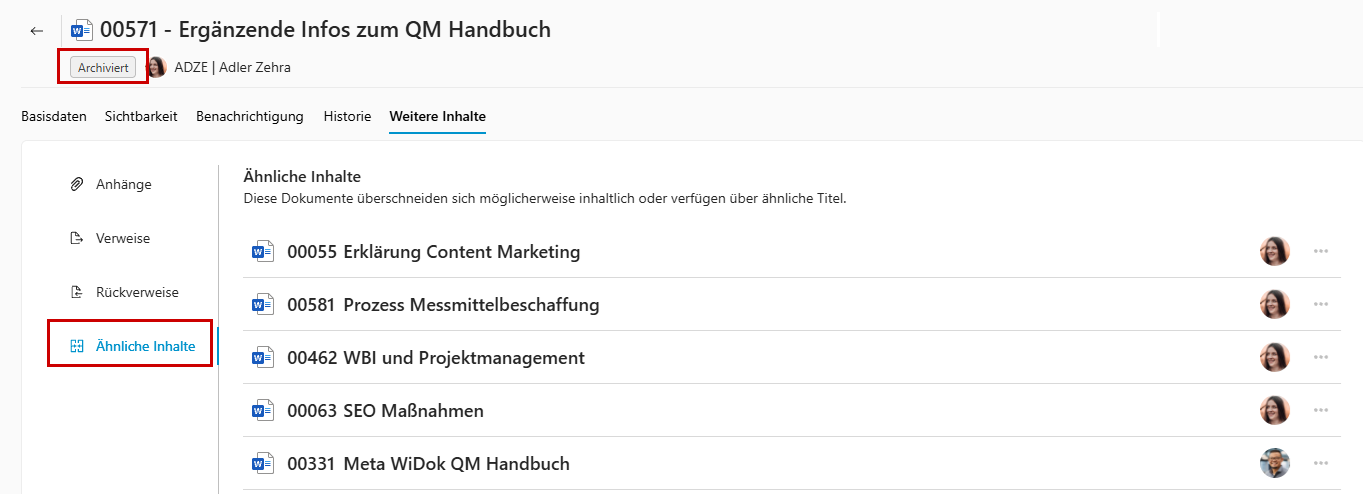 releasenotes-26.2-abbildung-4 Archiviertes Dokument mit Anzeige ähnlicher Inhalte zur besseren Orientierung