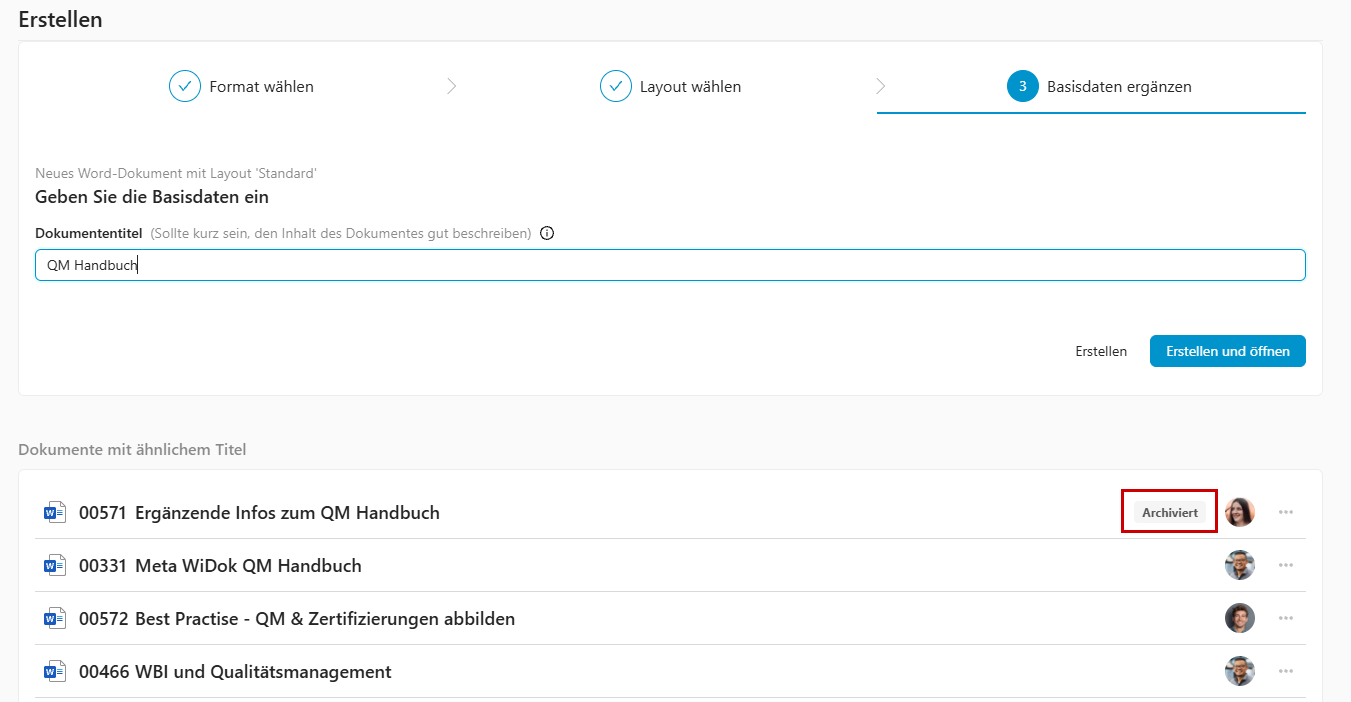 releasenotes-26.2-abbildung-5 Dokumentenerstellung mit Vorschlägen ähnlicher Inhalte inklusive Archivstatus