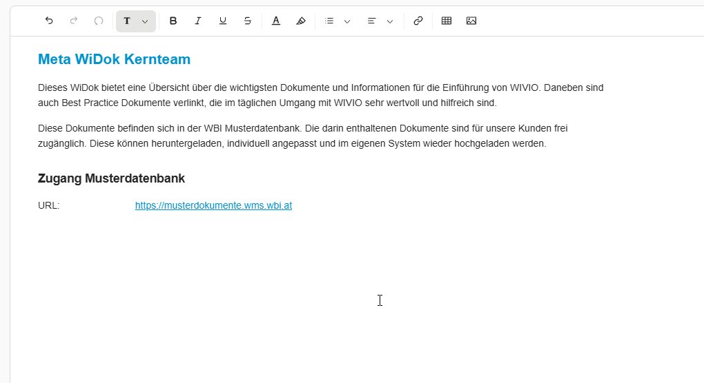 releasenotes-26.3-abbildung-4 Bild in einem WIVIO Web-Dokument mit Text, Überschriften und Hyperlink zur Musterdatenbank.