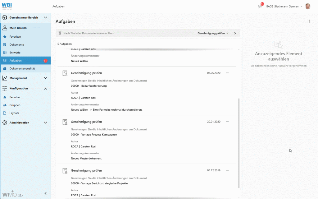 Der Screencapture zeigt, wie eine Genehmigung in WIVIO durch den Inhaltsverantwortlichen abgelehnt wird.