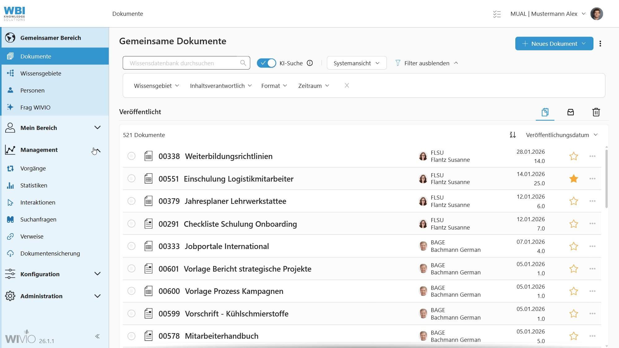 Das Video zeigt einen Screencapture der smarten Wissensmanagement Software WIVIO, in der ein Admin eine Dokumentensicherung intitialisiert.