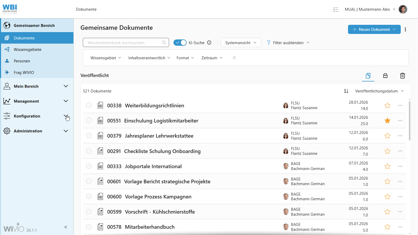 wbi-funktion-freigabe-kombiniert Der Screencapture zeigt die smarte Wissensmanagement-Software WIVIO, in der bei einem QM-relevanten Layout ein Freigeber hinterlegt wird und zusätzlich bei einer Person eine Freigeberin hinterlegt wird. Wenn die Person nun ein WiDok mit der QM-relevanten Vorlage überarbeitet, landet die Freigabeaufforderung beim Freigeber des Layouts, und nicht bei der Freigeberin der Benutzerin.