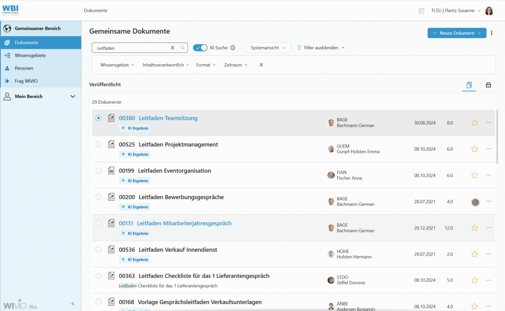 Der Screencapture zeigt, wie in WIVIO persönliche Favoriten gesetzt werden können.