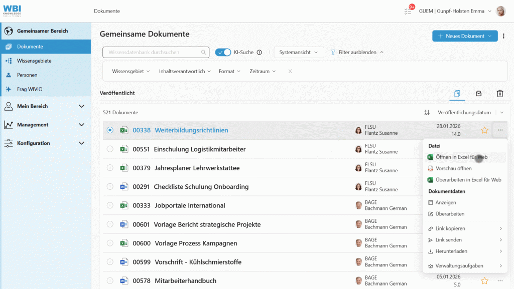 Das Bild zeigt das smarte Wissensmanagment-System WIVIO in dem gerade ein stabiler Link kopiert wird.