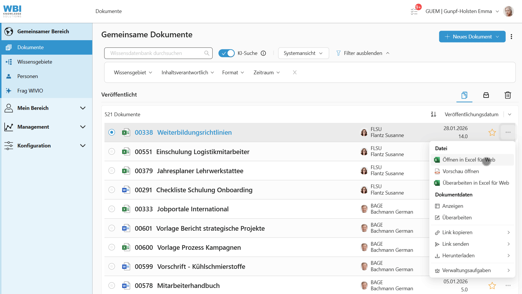 Das Bild zeigt das smarte Wissensmanagment-System WIVIO in dem gerade ein stabiler Link kopiert wird.